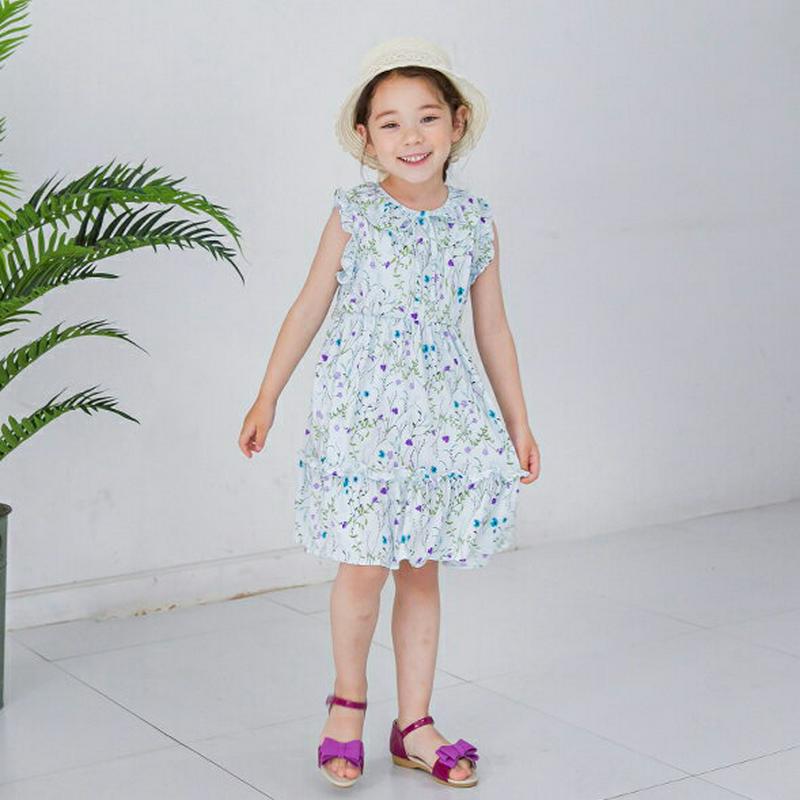 花柄フリルラインワンピース(ミント)・p002321 キッズ【3~8才】【ops】【ワンピース ミディ丈 ミディワンピース スリ