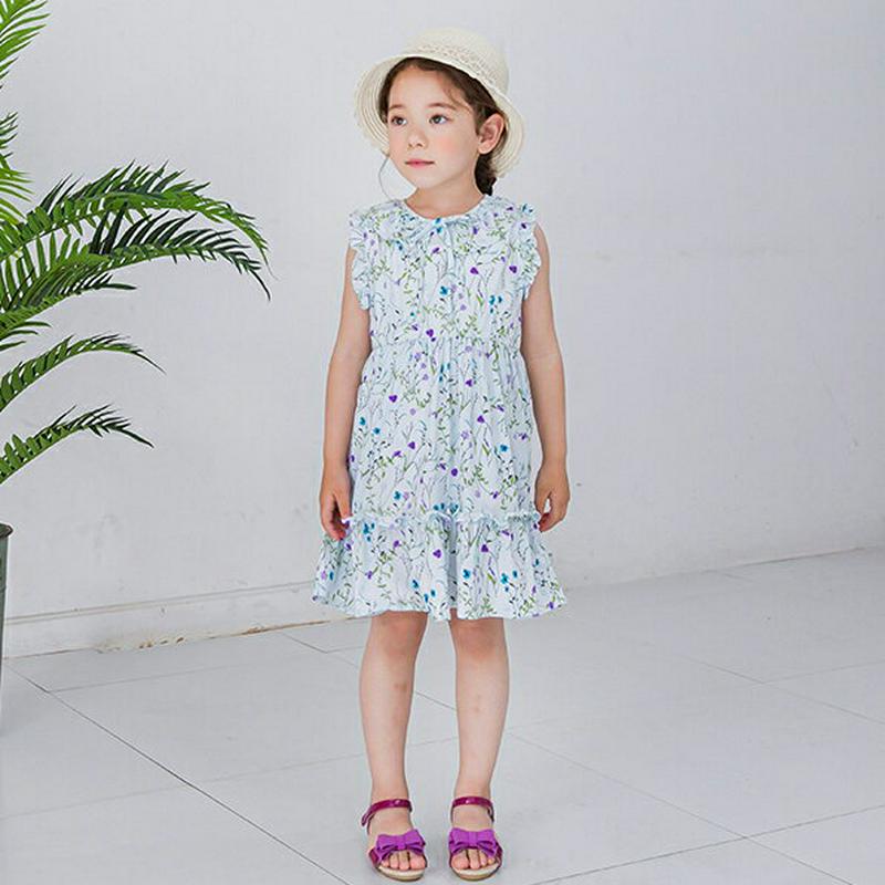 花柄フリルラインワンピース(ミント)・p002321 キッズ【3~8才】【ops】【ワンピース ミディ丈 ミディワンピース スリ