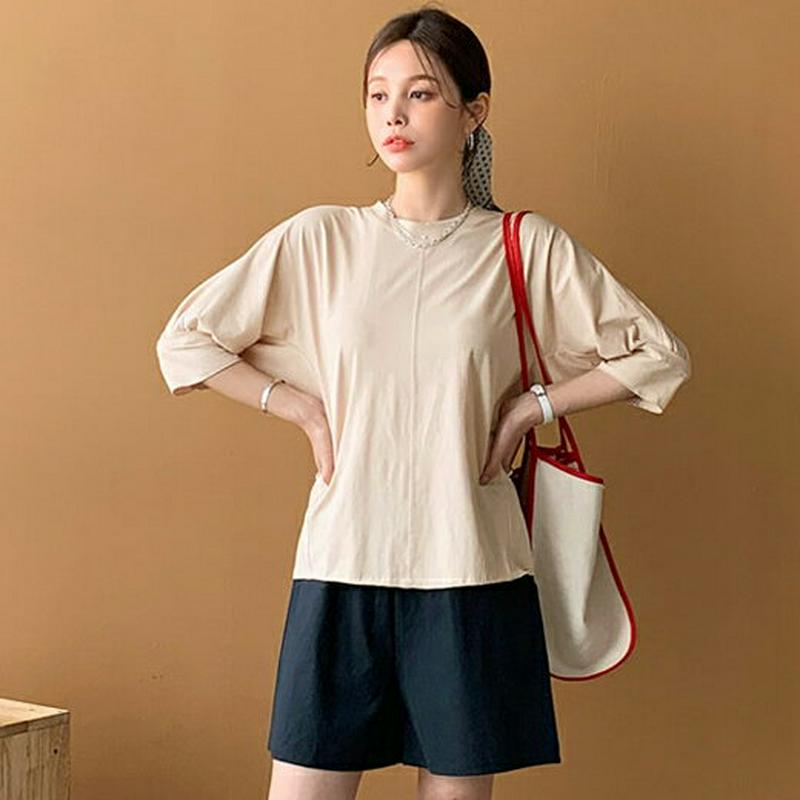 ギャザースリーブTシャツ・全3色・b62339 レディース【tops】【トップス Tシャツ 七分丈 七分袖 7分袖 7分丈 無地