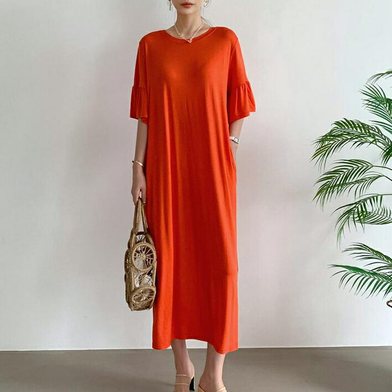 フレアスリーブワンピース・全4色・b62382 レディース【ops】【ワンピース ロング ロングワンピース 半袖 ハーフスリーブ