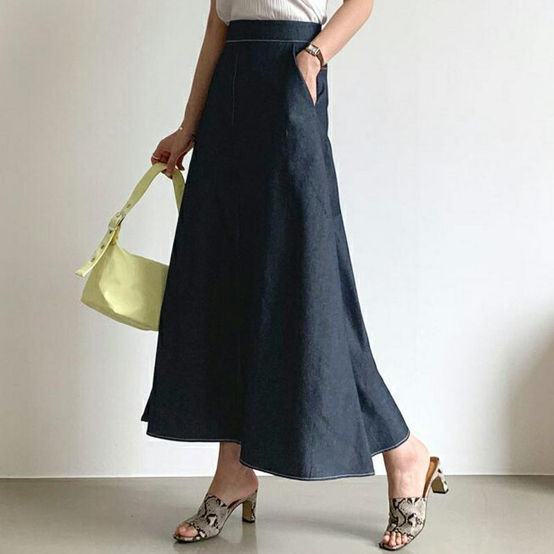 デニムAラインスカート・全1色・t62362 レディース【sk】【スカート ロング ロングスカート デニム デニムスカート Aラ