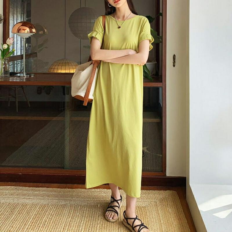 タックロングワンピース・全3色・b59502 レディース【ops】【ワンピース ロング ロングワンピース 半袖 タック　単色 無