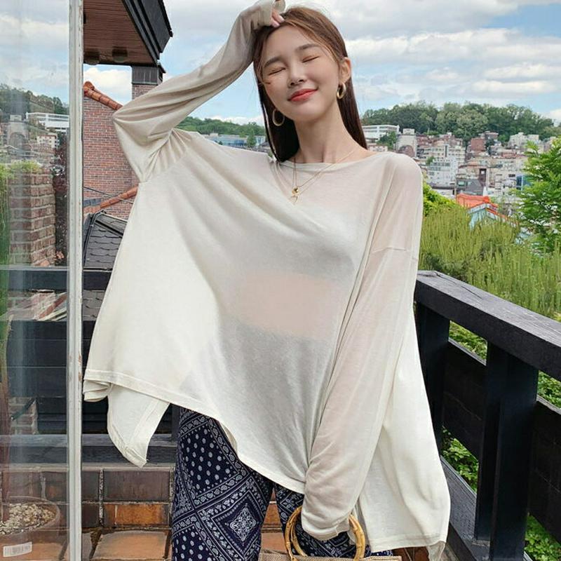 バックスリットシアーTシャツ・全3色・t59487 レディース【tops】【トップス Tシャツ 長袖 シアー 透け感 シースルー