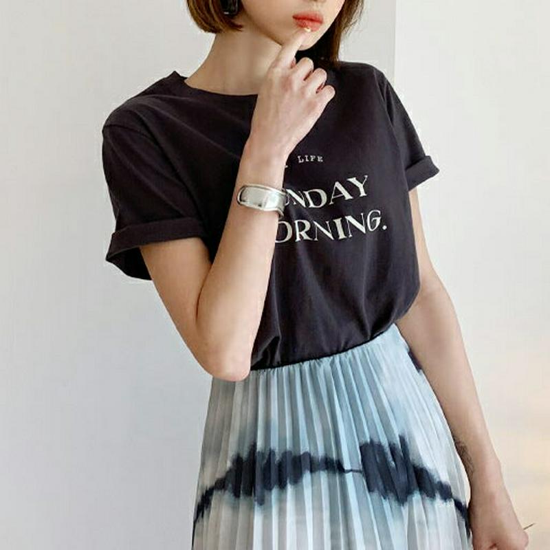 ラウンドネックプリントTシャツ・全4色・t59485 レディース【tops】【トップス Tシャツ 半袖 ロゴ ロゴT レタリング