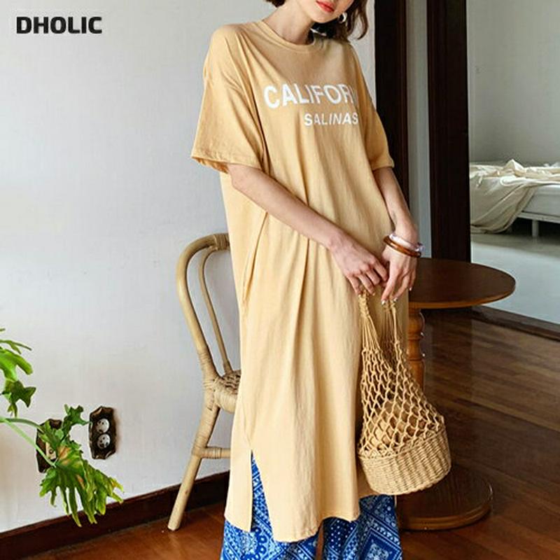 レタリングスリットワンピース・全4色・b59535 レディース【ops】【ワンピース ロング ロングワンピース 半袖 ハーフスリ