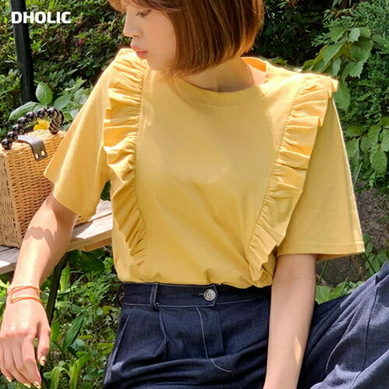 ラウンドフリルTシャツ・全3色・b59484 レディース【tops】【トップス Tシャツ フリル 半袖 ハーフスリーブ 可愛い 