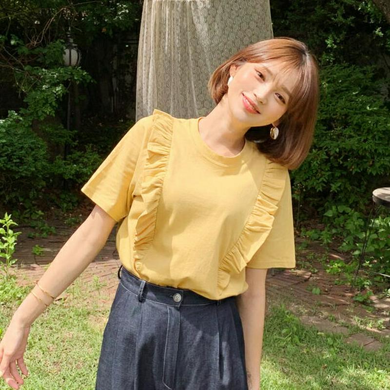 ラウンドフリルTシャツ・全3色・b59484 レディース【tops】【トップス Tシャツ フリル 半袖 ハーフスリーブ 可愛い 