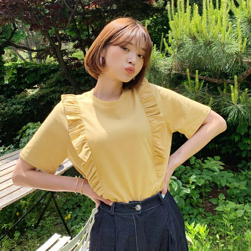 ラウンドフリルTシャツ・全3色・b59484 レディース【tops】【トップス Tシャツ フリル 半袖 ハーフスリーブ 可愛い 