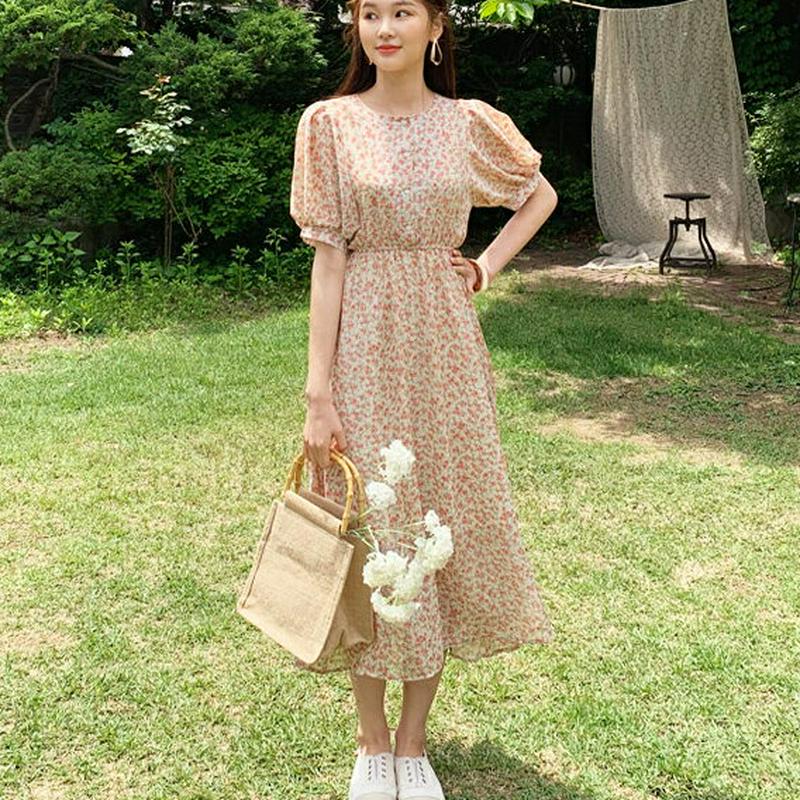 フローラルボタンワンピース・全3色・t59499 レディース【ops】【ワンピース ロング ロングワンピース 半袖 ハーフスリー