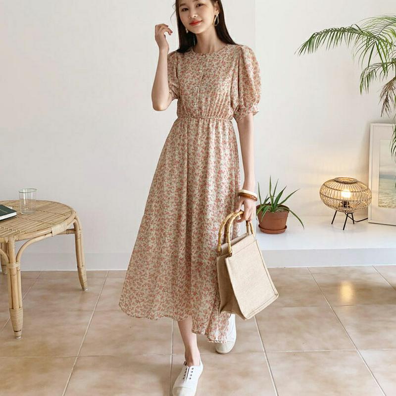 フローラルボタンワンピース・全3色・t59499 レディース【ops】【ワンピース ロング ロングワンピース 半袖 ハーフスリー