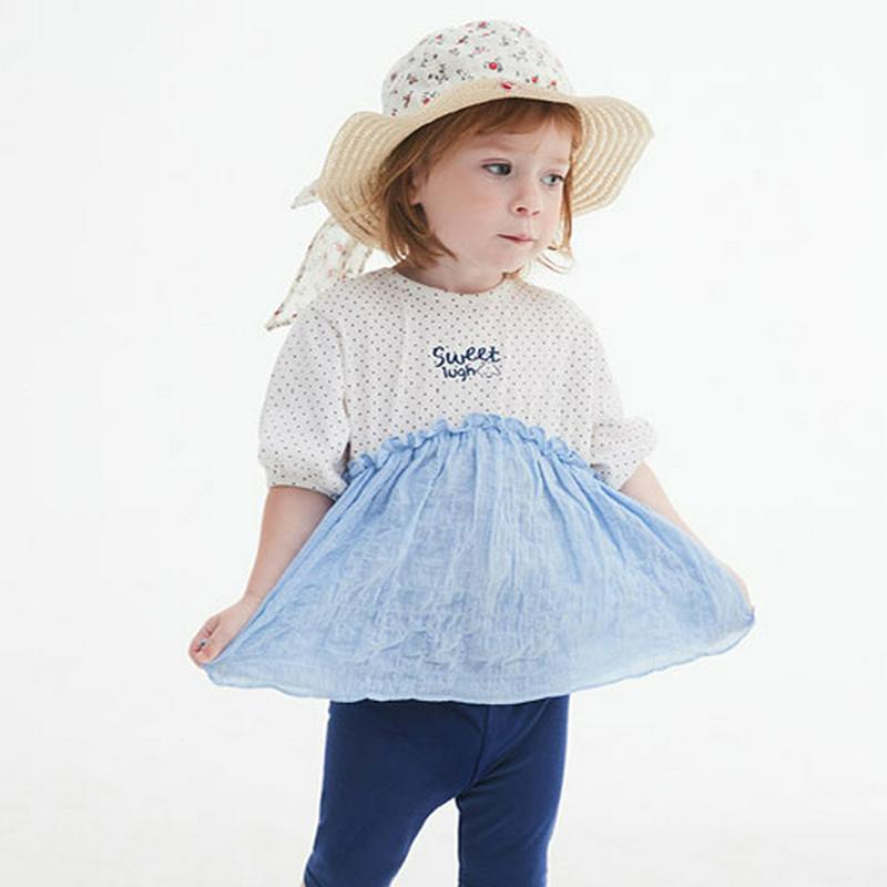 フリル切替Tシャツ・p002196 キッズ【3~8才】【tops】【トップス Tシャツ フリル ドット 柄 切り替え 半袖 ハー