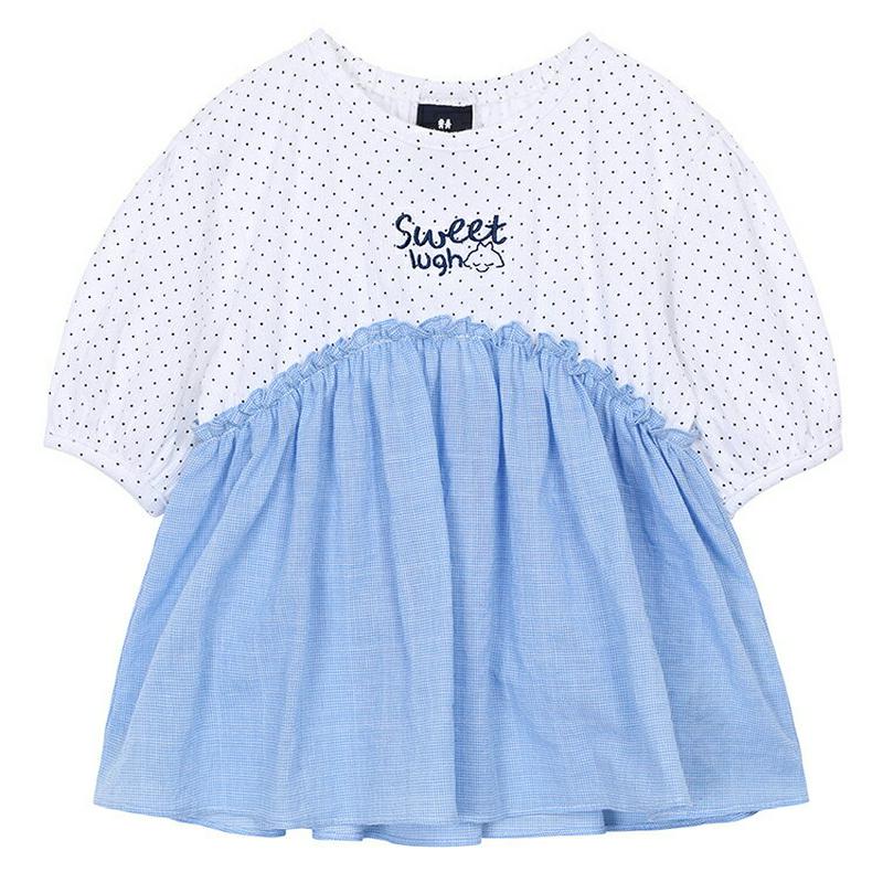 フリル切替Tシャツ・p002196 キッズ【3~8才】【tops】【トップス Tシャツ フリル ドット 柄 切り替え 半袖 ハー