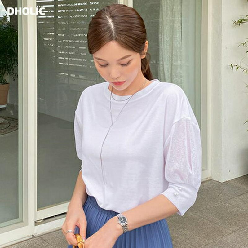 パールシアースリーブTシャツ・全2色・t62354 レディース【tops】【トップス Tシャツ 半端丈 半袖 ハーフスリーブ パ