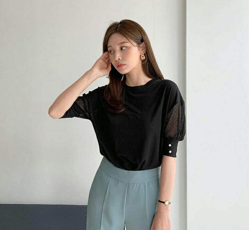 パールシアースリーブTシャツ・全2色・t62354 レディース【tops】【トップス Tシャツ 半端丈 半袖 ハーフスリーブ パ