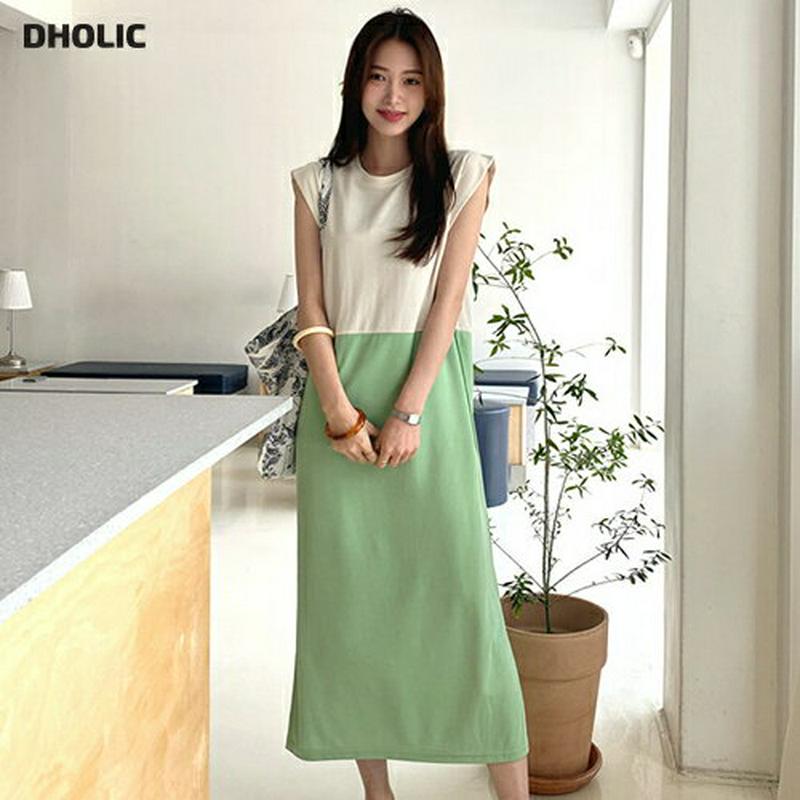 バイカラーワンピース・全2色・t62381 レディース【ops】【ワンピース ロング ロングワンピース スリーブレス ノースリー