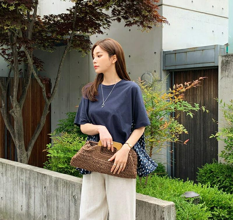 サイドパターンフレアTシャツ・全4色・b62371 レディース【tops】【トップス Tシャツ 半袖 ハーフスリーブ フレア フ