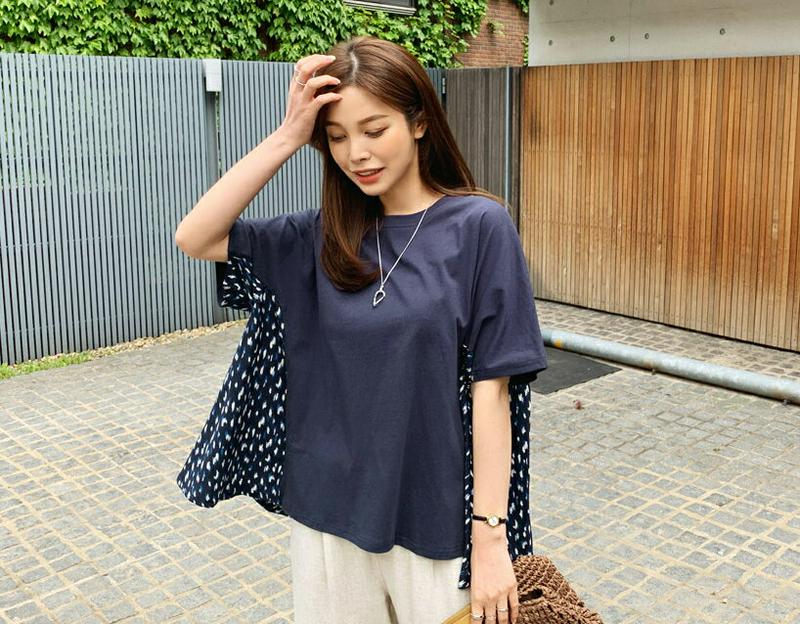 サイドパターンフレアTシャツ・全4色・b62371 レディース【tops】【トップス Tシャツ 半袖 ハーフスリーブ フレア フ