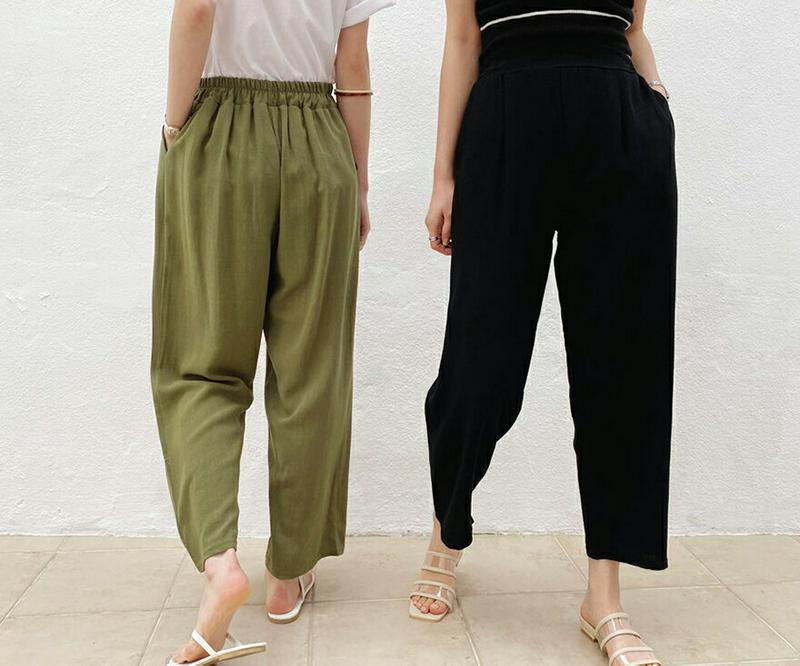 バックゴムリネン混パンツ・全3色・b62394 レディース【pt】【パンツ ロングパンツ ズボン ボトムス リネン 単色 無地 