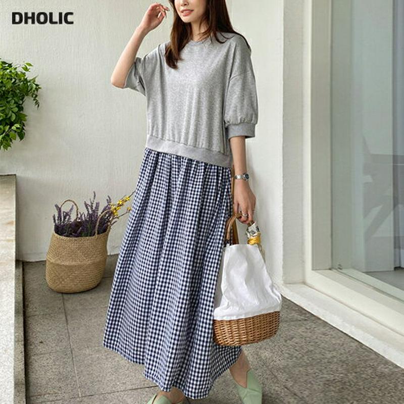 チェックコントラストワンピース・全2色・b62386 レディース【ops】【ワンピース ロング ロングワンピース チェック チェ