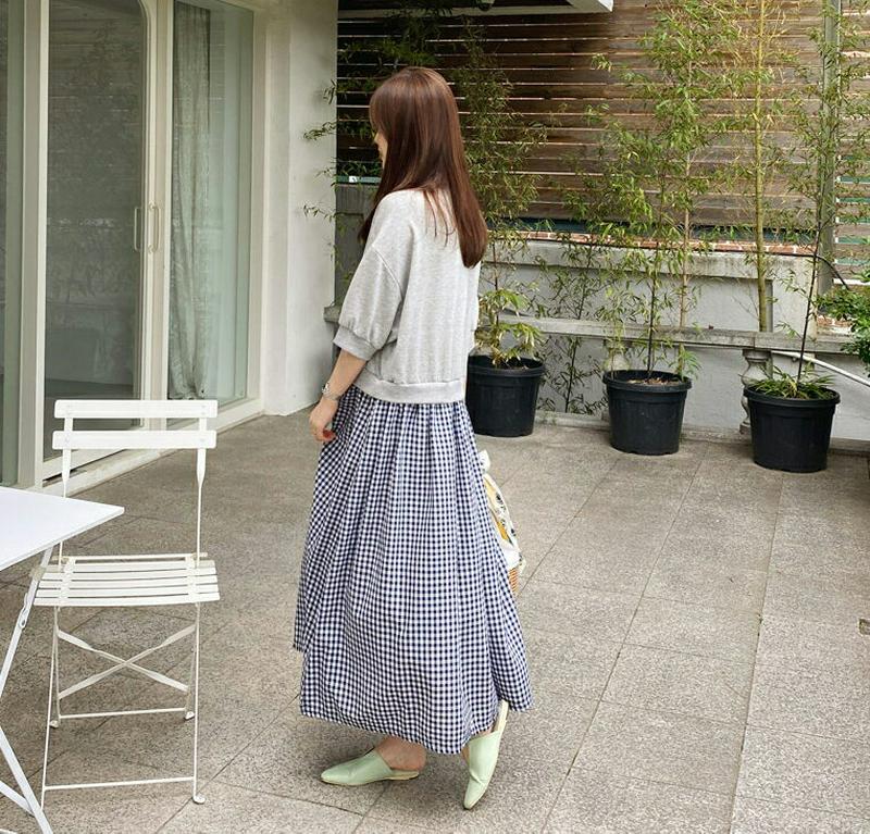 チェックコントラストワンピース・全2色・b62386 レディース【ops】【ワンピース ロング ロングワンピース チェック チェ