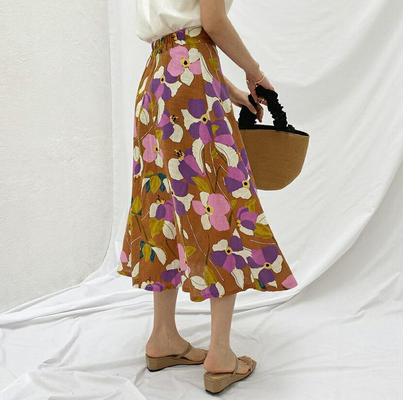 配色フローラルスカート・全2色・b62392 レディース【sk】【スカート ロング ロングスカート 花柄 フラワー　モダン 大人