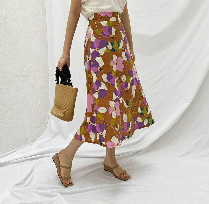 配色フローラルスカート・全2色・b62392 レディース【sk】【スカート ロング ロングスカート 花柄 フラワー　モダン 大人