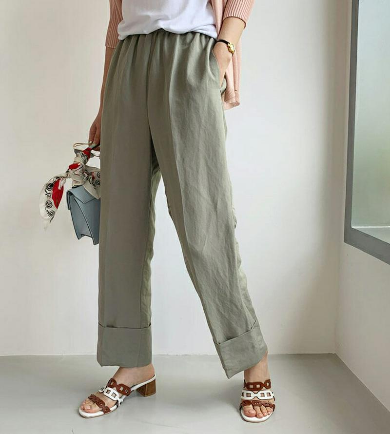 リネン混ロールアップパンツ・全3色・t62395 レディース【pt】【パンツ ズボン ボトムス ロングパンツ リネン ロールアッ