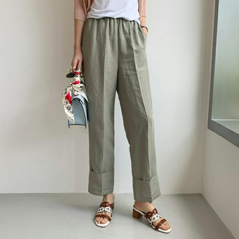 リネン混ロールアップパンツ・全3色・t62395 レディース【pt】【パンツ ズボン ボトムス ロングパンツ リネン ロールアッ