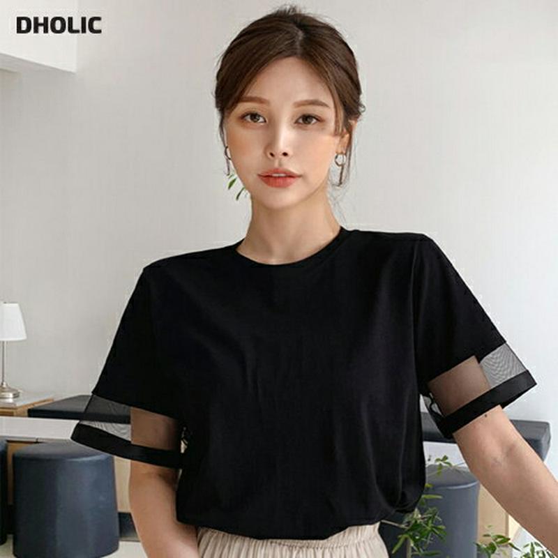 メッシュスリーブTシャツ・全3色・b62358 レディース【tops】【トップス Tシャツ 半袖 ハーフスリーブ メッシュ 透け
