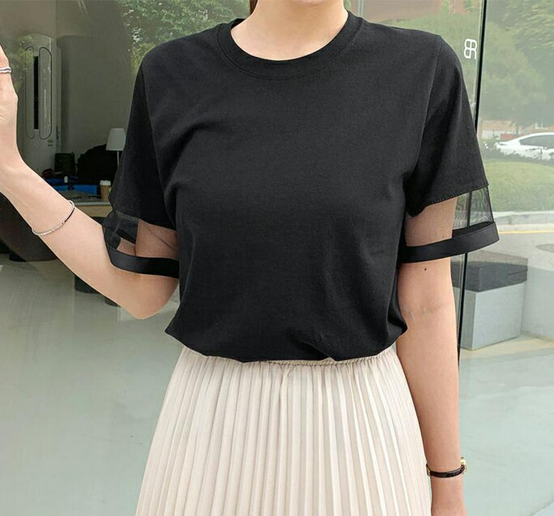 メッシュスリーブTシャツ・全3色・b62358 レディース【tops】【トップス Tシャツ 半袖 ハーフスリーブ メッシュ 透け