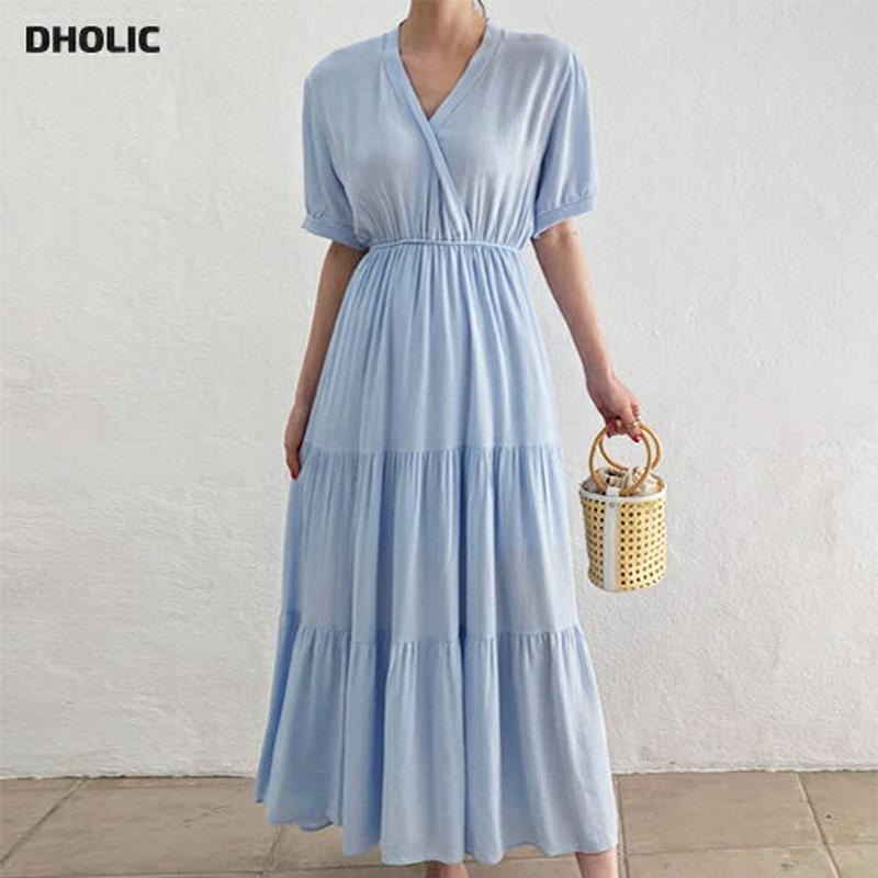 Vネックティアードワンピース・全3色・t62383 レディース【ops】【ワンピース ロングワンピース ロング 半袖 ハーフスリ