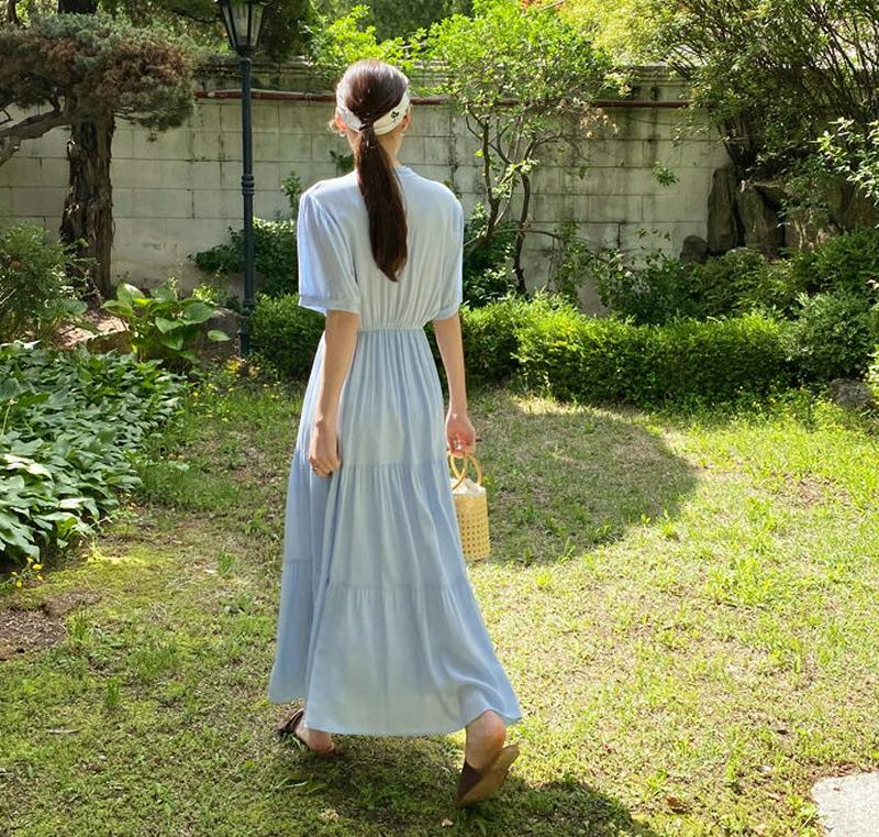 Vネックティアードワンピース・全3色・t62383 レディース【ops】【ワンピース ロングワンピース ロング 半袖 ハーフスリ