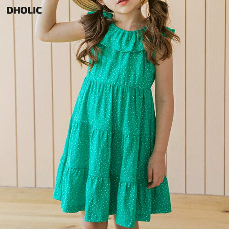 ドットティアードワンピース(グリーン)・p002314 キッズ【3~8才】【ops】【ワンピース ミディ丈 ミディワンピース ス
