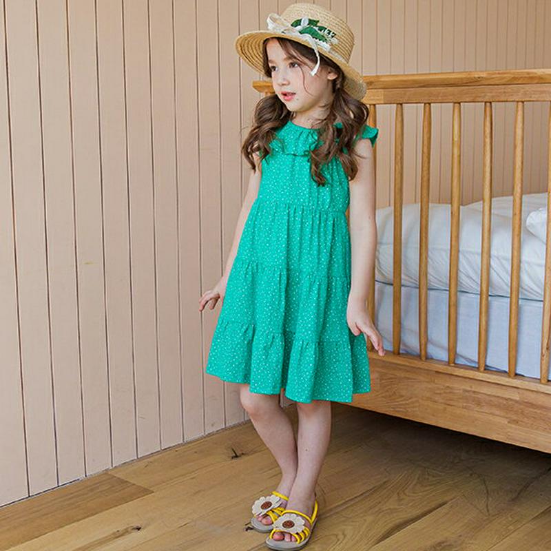 ドットティアードワンピース(グリーン)・p002314 キッズ【3~8才】【ops】【ワンピース ミディ丈 ミディワンピース ス