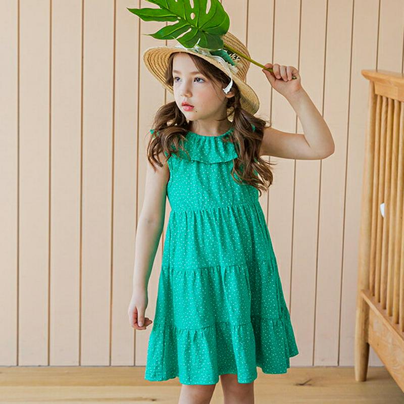 ドットティアードワンピース(グリーン)・p002314 キッズ【3~8才】【ops】【ワンピース ミディ丈 ミディワンピース ス