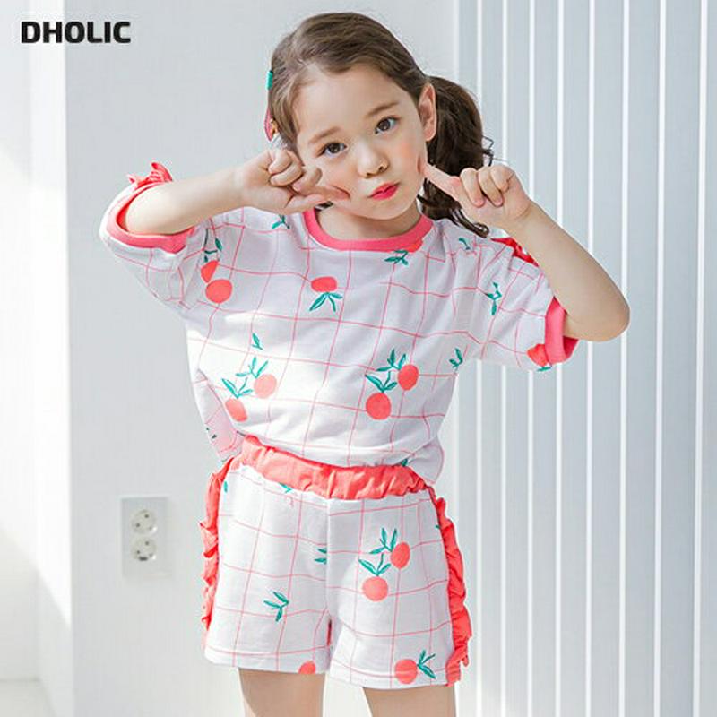 フリルチェック上下SET(オレンジ)・p002365 キッズ【3~8才】【set】【セットアップ setup トップス Tシャツ