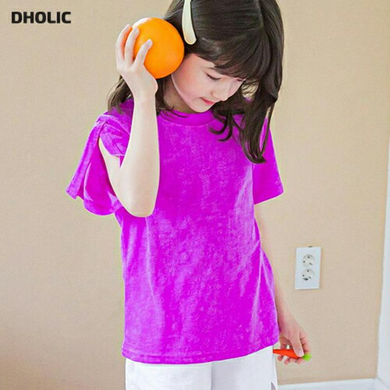 スリットスリーブTシャツ・p002411 キッズ【3~8才】【tops】【トップス Tシャツ 半袖 スリット 袖コンシャス 単色 無地 シンプル カジュアル 女の子 子供 こども 子供服 こども服】【KIDS】