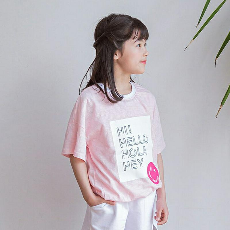 スマイルボックスプリントTシャツ・p002410 キッズ【3~8才】【tops】【トップス Tシャツ 半袖 スマイル ボックスロゴ ロゴ ロゴT カジュアル ラフ 女の子 男の子 子供 こども 子供服 こども服】【KIDS】