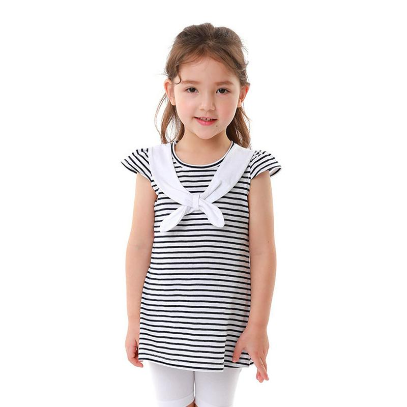 リボンネックボーダーTシャツ・p002267 キッズ【3~8才】【tops】【トップス Tシャツ キャップスリーブ ショートスリーブ ボーダー 柄 りぼん リボン リボンネック カジュアル 女の子 子供 こども 子供服 こども服】【KIDS】