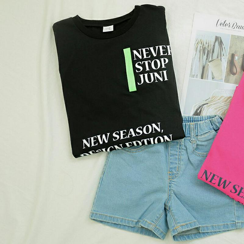 NEVERSTOP半袖Tシャツ(ブラック) p001602 キッズ 【9~17才】【tops】【韓国 ファッション トップス T