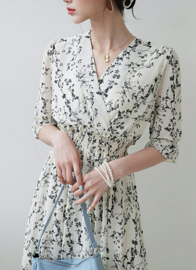 ≪人気商品再入荷≫カシュクール花柄ワンピース・全2色・b55643 レディース【ops】 韓国ファッション ワンピース ロングワンピース 半袖 カシュクール Vネック 花柄 フラワー 上品 エレガント フェミニン 二の腕カバー 春 夏