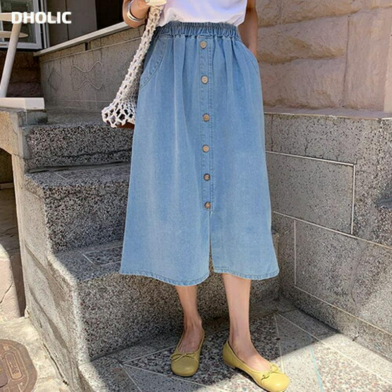 デニムボタンスカート・全2色・b59365 レディース【sk】【スカート ミディ丈 ミディスカート デニム デニムスカート カジ