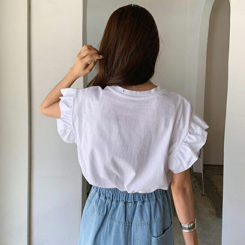 ラウンドフリルTシャツ・全2色・b59459 レディース【tops】【トップス Tシャツ 半袖 フリル フリルスリーブ 単色 無