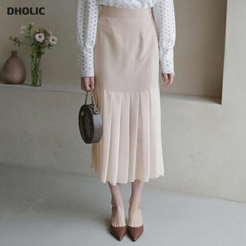 プリーツコントラストスカート・全2色・b58317 レディース 【sk】【スカート ロング丈 ロング プリーツ 無地 切り替え 