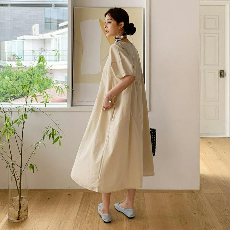 コットンルーズワンピース・全2色・b62310 レディース【ops】【ワンピース ロング ロングワンピース 半袖 ハーフスリーブ