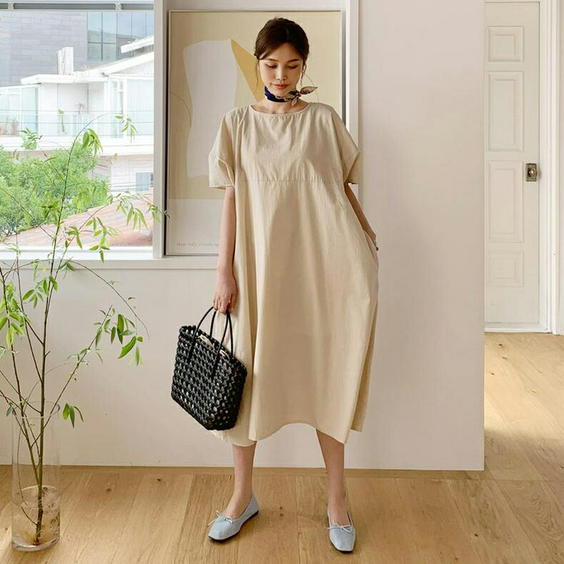 コットンルーズワンピース・全2色・b62310 レディース【ops】【ワンピース ロング ロングワンピース 半袖 ハーフスリーブ