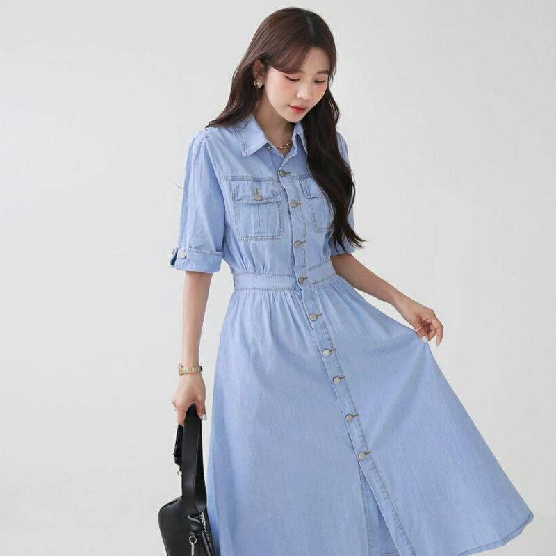 ポケットデニムワンピース・全1色・b55665 レディース【ops】【ワンピース ロング ロングワンピース デニム デニムワンピ