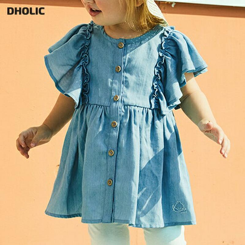 ラッフルスリーブデニムワンピース・p002203 キッズ【3~8才】【ops】【ワンピース ミニワンピース ショート丈 デニム 