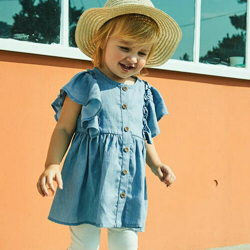 ラッフルスリーブデニムワンピース・p002203 キッズ【3~8才】【ops】【ワンピース ミニワンピース ショート丈 デニム 