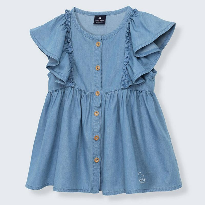 ラッフルスリーブデニムワンピース・p002203 キッズ【3~8才】【ops】【ワンピース ミニワンピース ショート丈 デニム 